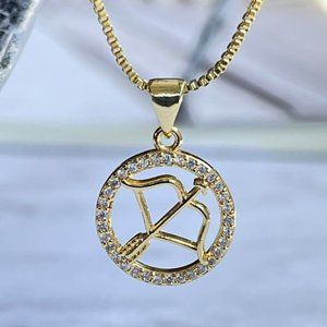 Gold Plated SAGITARIO Sing Zodiac Horoscope Pendant‎ Necklace